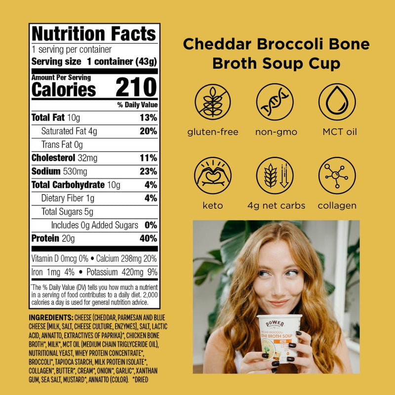 Healthy Soup for Bone Broth Diets" - Cheddar Broccoli Keto Option by Power Provisions